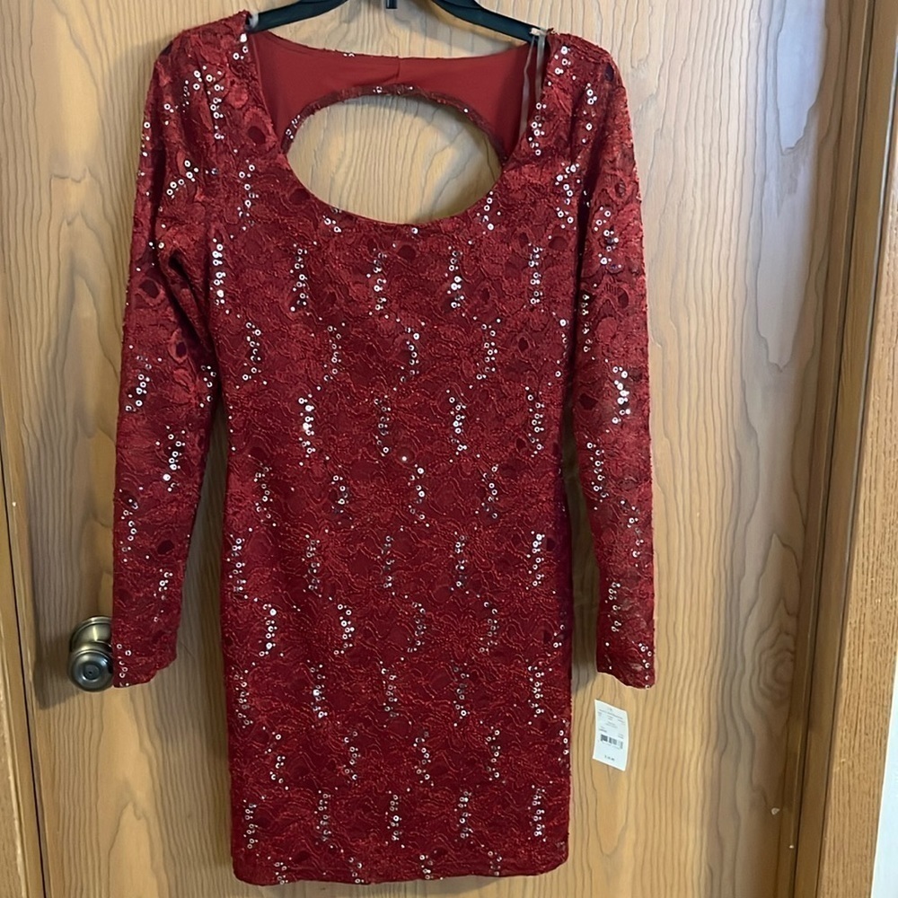 Ruby Rox‎ Red Lace Sequin Long Sleeve Dress New with Tags Large